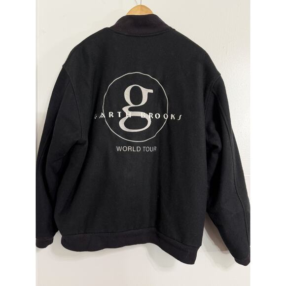 Vintage Garth Brooks World Tour Black Wool Button Up Jacket Bomber Auburn Large - Picture 1 of 3